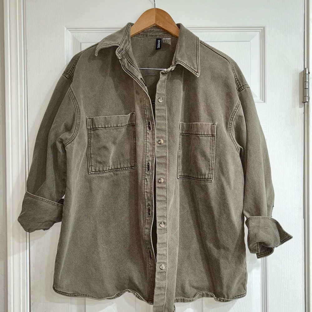 H&M Divided Khaki Green Shirt Jacket Olive Small